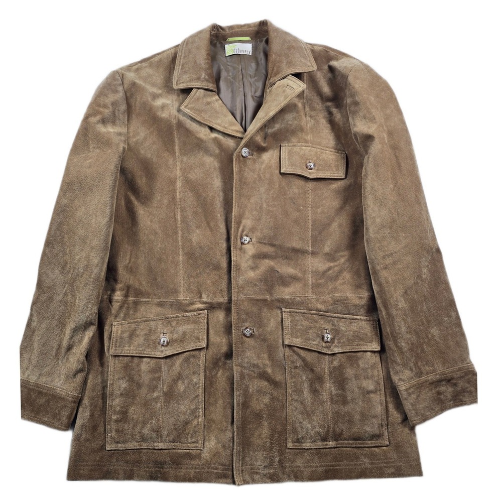 Cubavera Suede Leather Field Jacket Mens XL 46 Brown Utility Safari Coat
